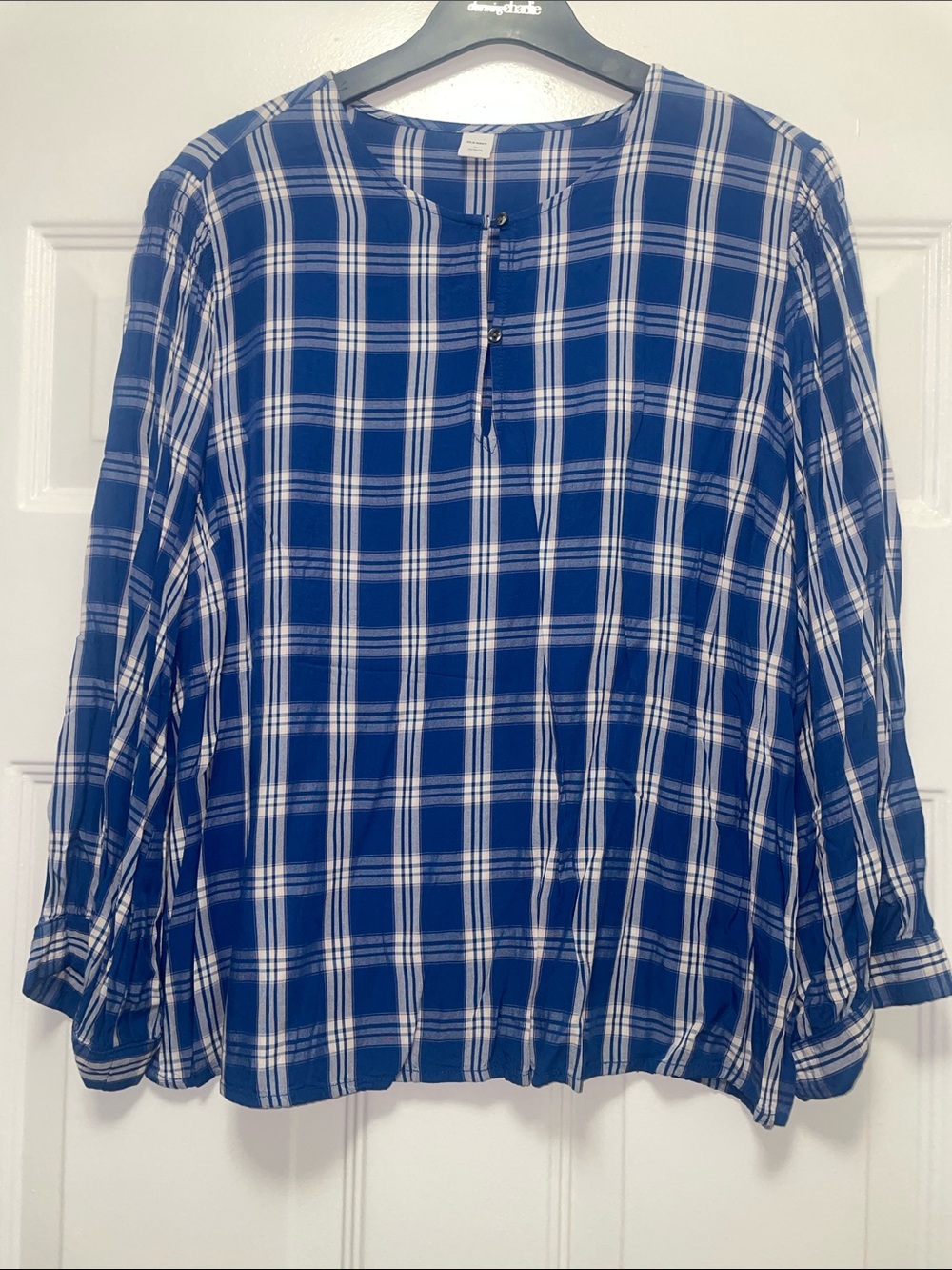 Old Navy Blue and White Plaid Henley Tunic